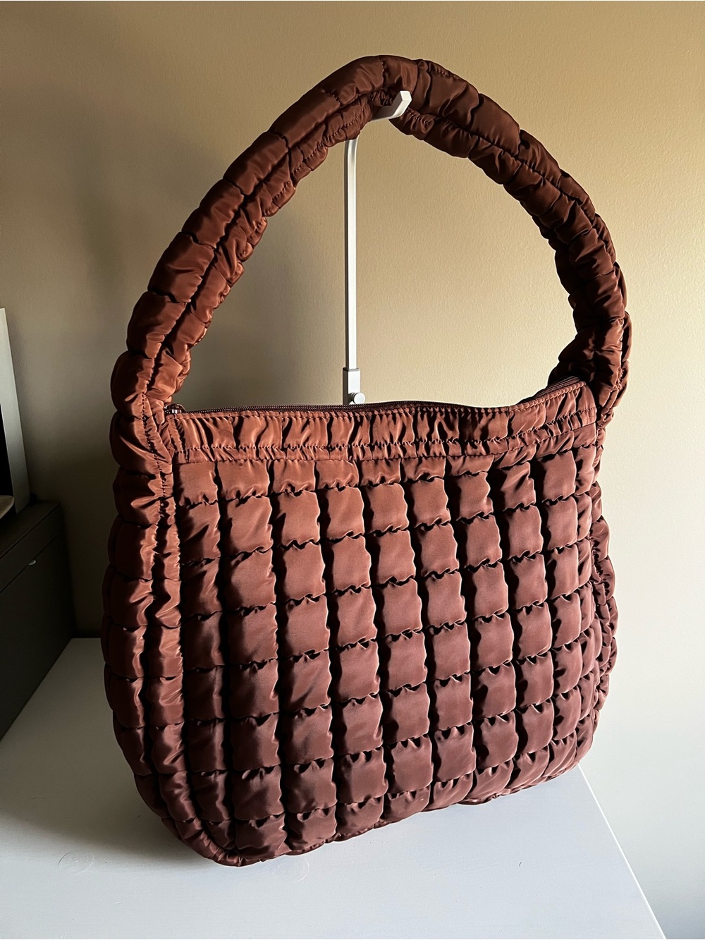 Wild Fable Quilted Puffer Shoulder Bag in Chocolate Brown
